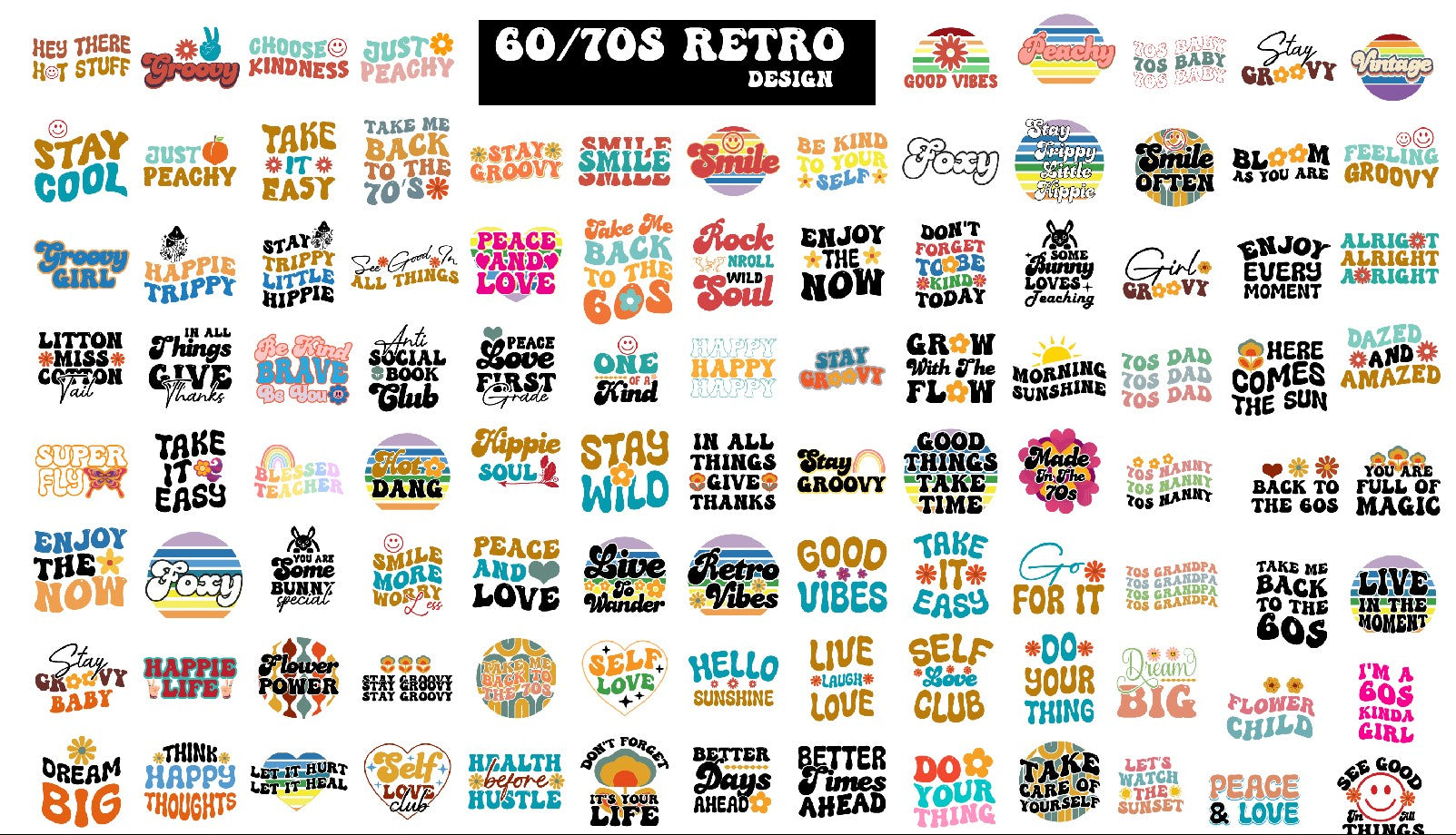 100 Stay Cool and Groovy 60s & 70s Retro SVGs