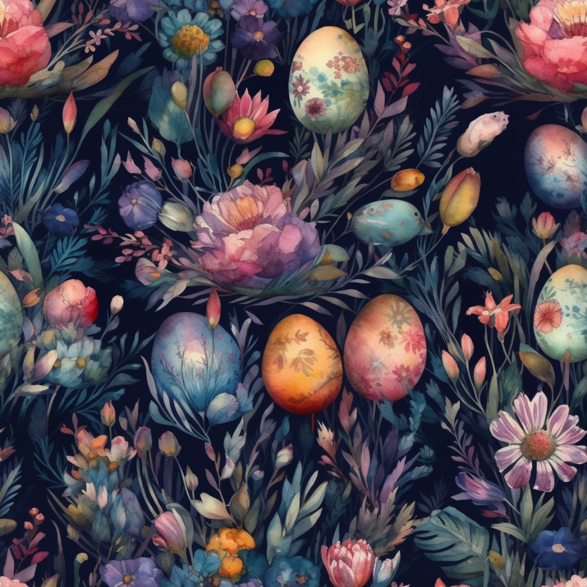 Dark Floral Easter Watercolor Digital Paper Bundle - 10 Seamless Patterns
